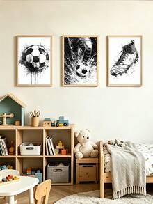 3 Piezas Pósteres de la Copa del Mundo Impresiones de Fútbol Pinturas con Tema de Fútbol Póster de Arte Deportivo Impresiones de Arte en Blanco y Negro Arte de Pared Moderno Decoración de Habitación Infantil Decoración de Pared de Sala de Estar Sin Marco - Dibujos animados - Ver 8