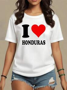 Loose Women's T-Shirt With Honduras Design, Casual And Modern Style, Ideal For Everyday Wear, Soft And Comfortable Cotton, Basic Crew Neck Cotton T-Shirt For Women - 白色的 - 查看 9