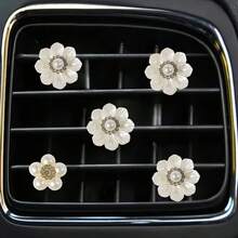 5/6 chiếc kẹp trang trí cửa gió hình hoa ngọc trai đính đá lấp lánh cho xe hơi, phụ kiện nội thất xe hơi - Hoa Ngọc Trai - Xem 3
