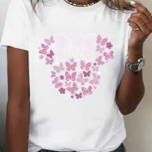 Camiseta casual de manga corta para mujer, ideal para vacaciones de verano, con un divertido estampado de flores y lazos, una camiseta elegante y casual para mujer, una camiseta de cuello redondo cómoda y con un estampado único, una camiseta adecuada para regalar, una camiseta deportiva cómoda y transpirable. - Negro - Ver 6