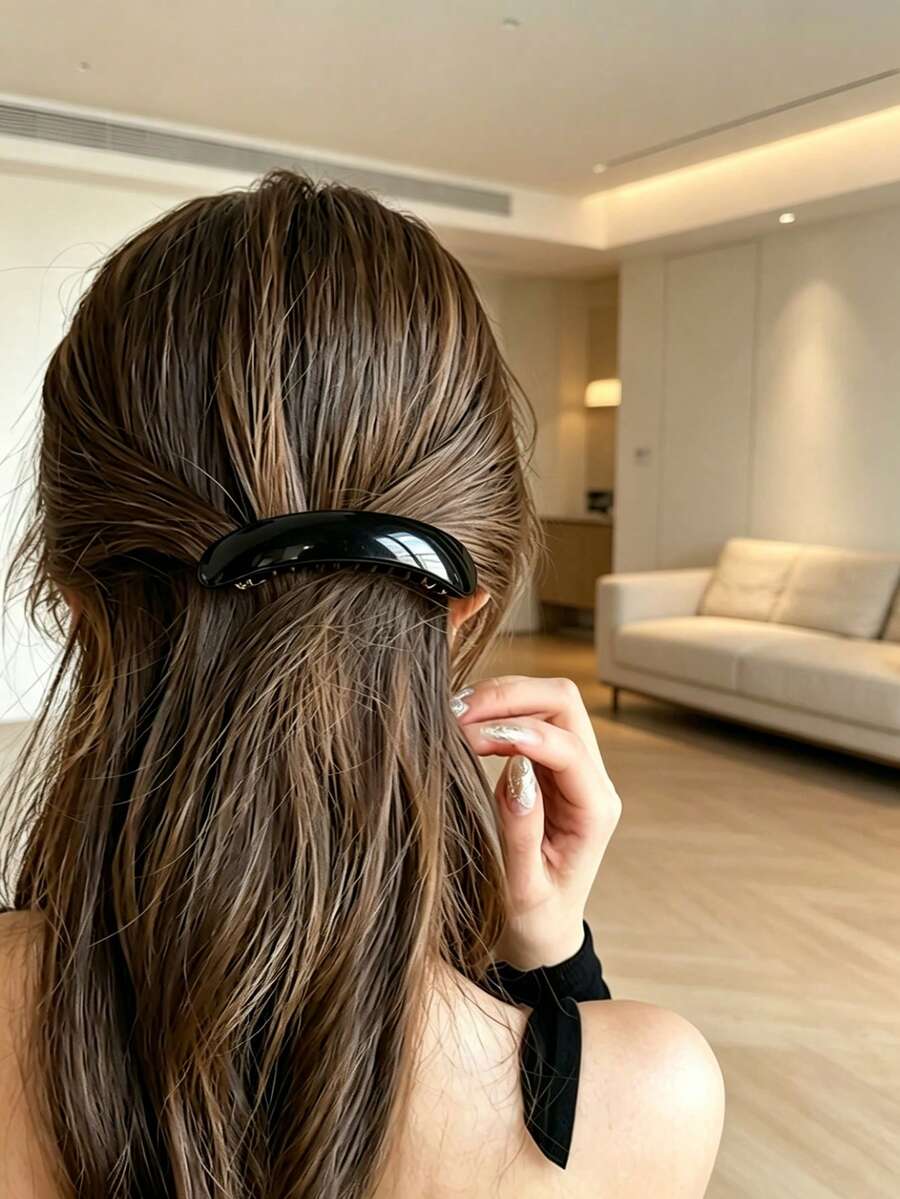 1件極簡時尚日常百搭一片式春季髮夾髮飾髮梳抓夾 - 26683黑色 - 查看 1