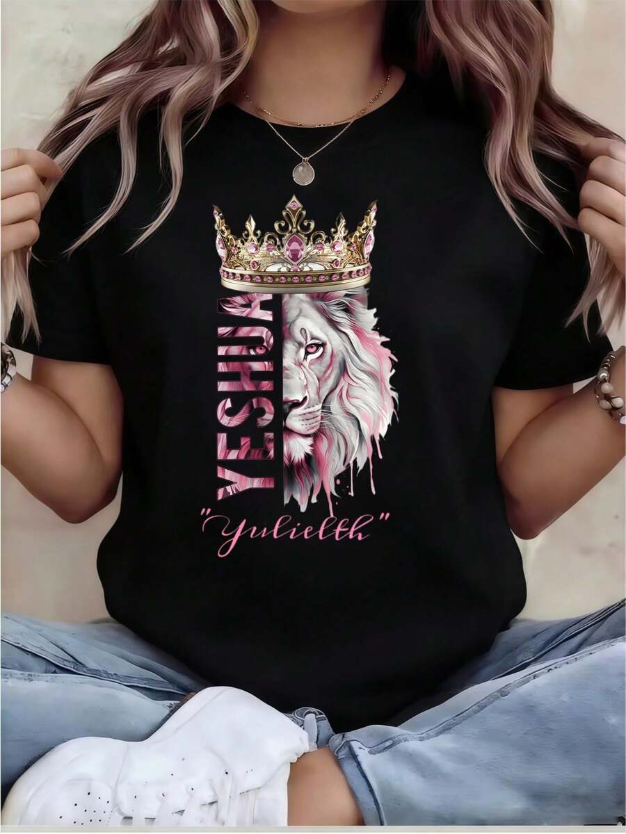 Camiseta unisex de manga corta, para mujerLujoAcuarelaRosaLeón&CoronaImprimirCamisetaSueltoTripulaciónCuelloSuperior,Suave&TranspirableEleganteAjusteHDImprimir,InspiradorReligiosoEstilo,VersátilparaDiarioRopa&VacacionesRegalos para jugadoreshombre, , , Dazymujer,romwehombres, bohochic,maestrasregalos,camisetaparaconjuntos de mujercon curvasparamu,y2k, - Negro - Ver 1