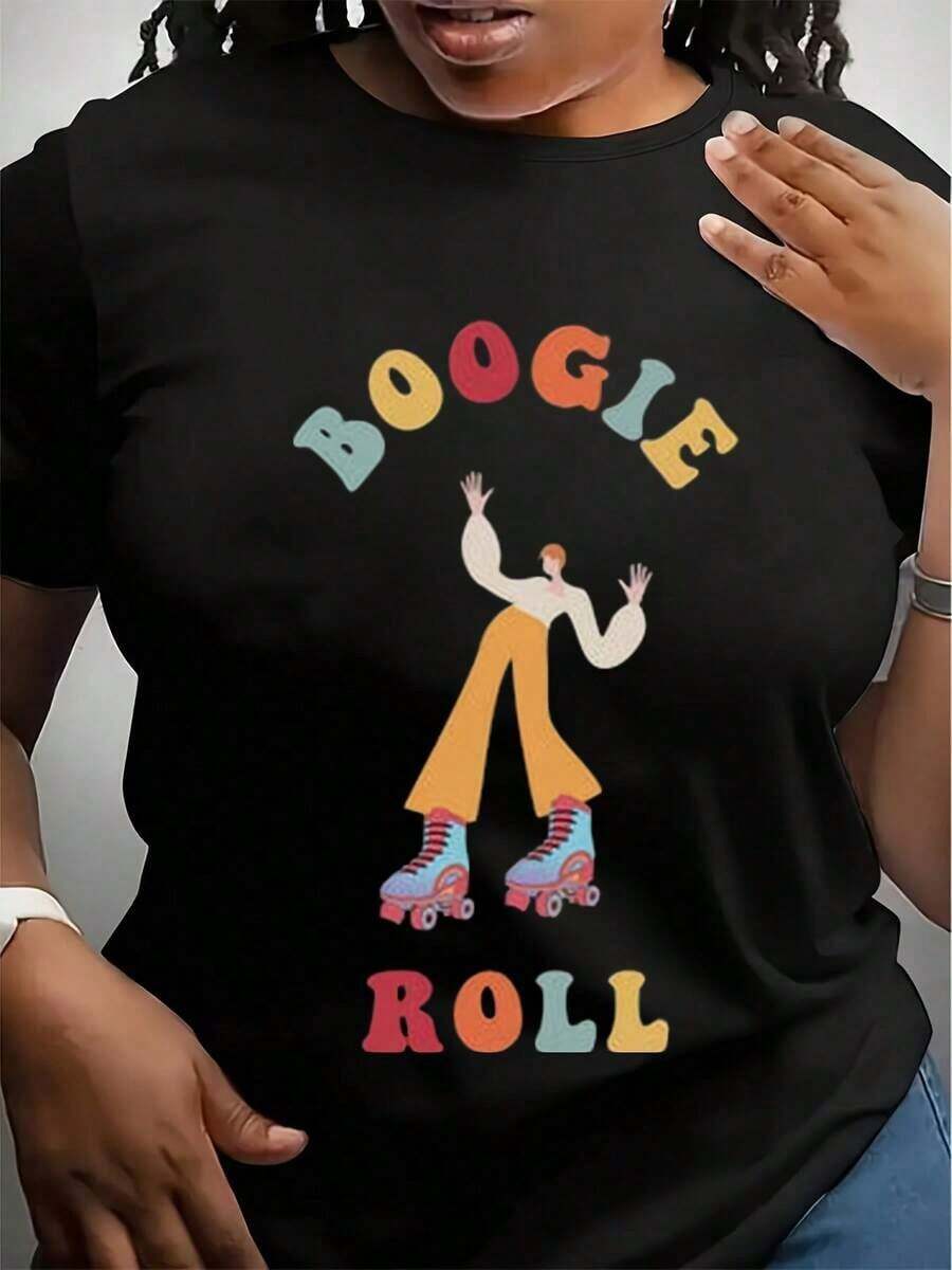 Camiseta Retro de Patinaje Boogie Roll, Camiseta Gráfica de Discoteca Roller de los 70, Camiseta Funky de Patinaje sobre Ruedas para Mujeres y Niñas, Regalo Vintage para Patinadores - Negro - Ver 1