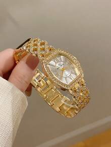 1pc Women's Minimalist Fashion New Diamond-Studded Quartz Watch, Gold/Silver Color, Suitable For Daily Wear And Decoration - Gold - View 2