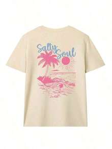 SALTY SOUL Women's Summer T-Shirt 2026, New Spring/Summer Collection, Coconut And Sun Print, Round Neck, Short Sleeve, Casual, Versatile, Essential Garment For Everyday Wear And Vacations. Women's Vacation Print T-Shirt, Loose And Comfortable, Summer Tops - 杏子 3 - 查看 4