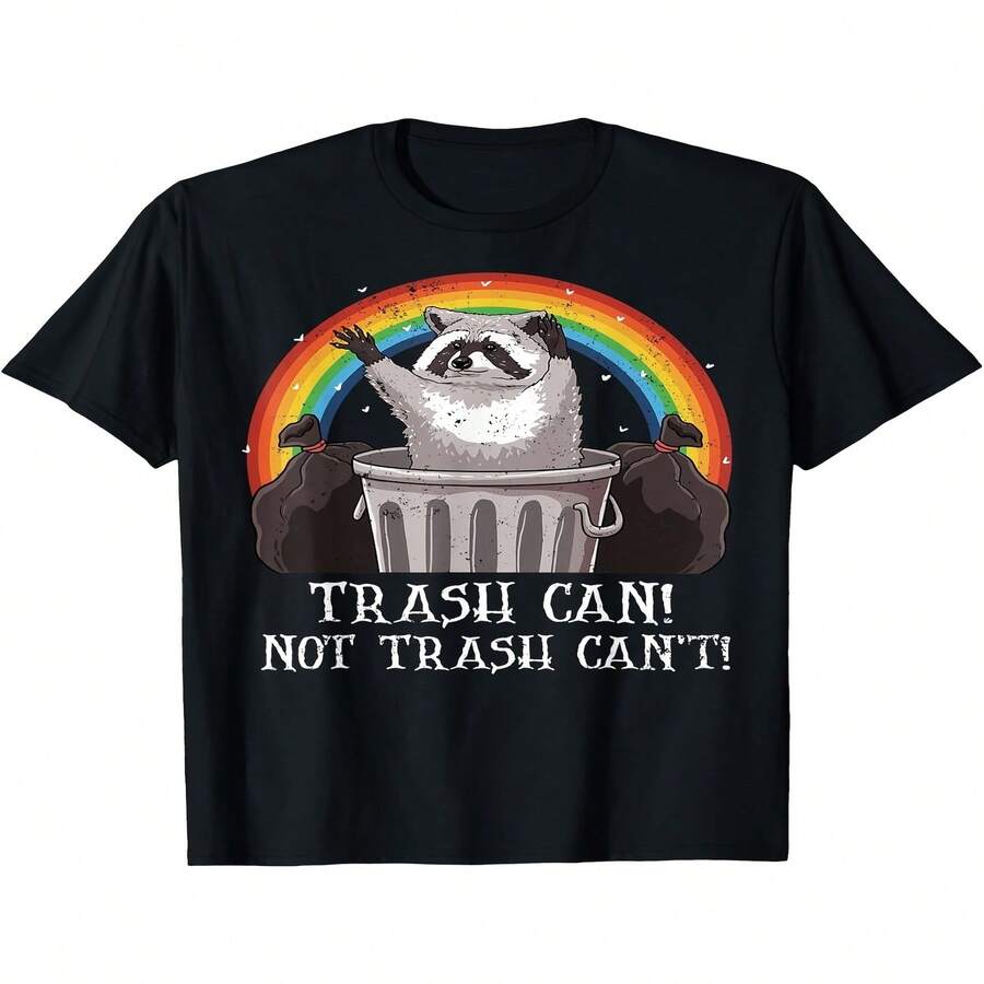 Camiseta exclusiva para el Día de la Independencia y el Día del Padre con estampado de mapache y oso de basura. Camiseta estampada de manga corta para verano de 2025, 220 g, cuello redondo, corte regular, estilo retro, estampado pintado, unisex. - Negro - Ver 1
