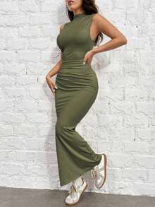 Vestido body con de punto verde oliva para mujeres - Verde militar - Ver 3