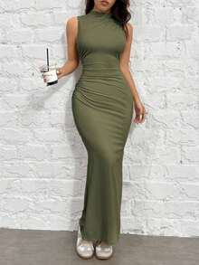 Vestido body con de punto verde oliva para mujeres - Verde militar - Ver 6