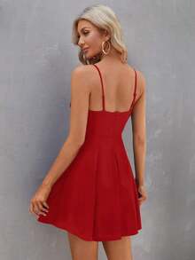 Vestido de tirantes unicolor fruncido - Rojo - Ver 2