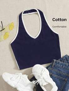 Top halter corto unido en contraste - Azul marino - Ver 1