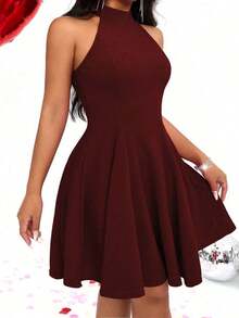 Vestido sin mangas con cuello halter para ropa de Año Nuevo - Burdeos - Ver 3
