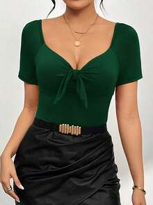 Camiseta de verano de punto romántica para el Día de San Valentín de mujer - Verde Oscuro - Ver 3