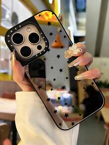 1pc Multifunctional Makeup Mirror Phone Case, Fashionable Minimalist Dotted Star Design Phone Case Compatible With Apple 14/13/12 Series Pro Max, Shockproof Protective Cover, Personalized Creative Case For Men And Women, Compatible With IPhone 15/15Plus/15Pro/15ProMax/17/17Pro/17ProMax/AIR - Multicolor - View 1