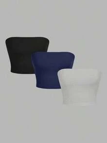Set de 3 piezas Top tubo sexy y top casual ajustado para mujer, apropiado para el verano - Multicolor 3 - Ver 8