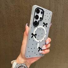 Funda para Teléfono - Funda para Teléfono Compatible con Samsung Galaxy S23 S23Plus S24  S24Ultra S25 S25Plus S25Ultra S26 S26Ultra S26Plus, a prueba de golpes, de doble capa, imitación de gelatina, magnética, duradera, antideslizante, con diseño de lazo de lunares negros. - Rosa - Ver 10