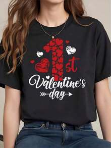 Women's Summer Clothes, Graphic T-Shirts, Women's Short Sleeve Crew Neck Cotton T-Shirt With Print, Local Warehouse Delivery, Women's Clothing T-Shirts, Printed T-Shirts, Valentine's Day Gift, Fun Fashion Sets, Fashion Promotion, Plus Size Vintage 100% Cotton T-Shirt With Fun Print For Vacation - 黑色 - 查看 6