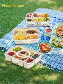 1pc Snack Container With Lid And Handle Tray - Portable Snack Platter - Transparent Fruit Snack Storage Box, Ideal For Road Trips, Not Dishwasher , Essential Item. Candy Bag, Plate, Party Plate, Elegant Plastic Plate, Gift Bag, Bowl, Food, Mother's Day, Mom, Mother's Day Gift, Flowers, Jewelry, Mother's Day Decor, Mother's Day Party Supplies, Women, Pink, Gift Set - Multicolor - View 3