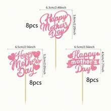 12/24 piezas de Toppers para cupcakes con purpurina rosa "Feliz Día de la Madre", decoraciones de pastel con forma de corazón, los mejores suministros para fiestas del Día de la Madre, decoración de mesa de postres para celebración del Día de la Madre - Día de la Madre - Ver 9