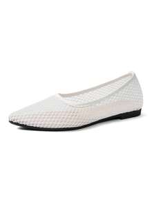 Giày sandal bệt nữ xỏ chân, thiết kế mũi nhọn lưới rỗng đơn giản phong cách casual, giày thuyền lưới bệt màu trắng, kiểu mũi nhọn, đi du lịch, hằng ngày - trắng - Xem 5