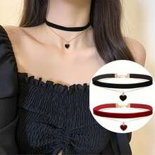 1/2 chiếc vòng cổ choker nhung kiểu retro dành cho nữ với mặt dây chuyền hình trái tim, vòng cổ thời trang. - Nhiều màu - Xem 2