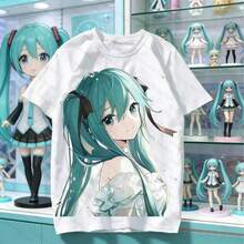 H1atsune M1iku TwodiM1ensional Animation Cartoon Cute Summer Shortsved Male and Female Couple Pain Woman Clothes M1en Shirts 220G puro algodón manga corta top para hombres y mujeres, tejido grueso, resistente a las arrugas y no se deforma fácilmente. Estilo simple y versátil, ligero y transpirable, perfecto para ir al trabajo, viajar, acampar, ir de compras y el tiempo libre diario. - Blanco - Ver 1