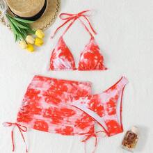 Traje de Baño de Dos Piezas para Mujer, Bikini para Vacaciones en la Playa, Traje de Baño de Tres Piezas - naranja - Ver 10