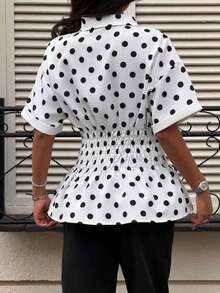 Blusa con cintura ceñida con estampado de lunares para mujer, nueva colección primavera/verano - Blanco - Ver 2