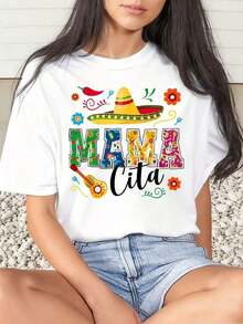 1 Women's T-Shirt With Colorful Print Of Fiesta Mexicana Mama Cita For The Cinco De Mayo Celebration, 180g, 100% Cotton. - 白色 - 查看 10