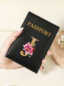 Floral Letter Print Passport Holder Wallet & Card Holder, Slim Travel Purse For Couple, Fits Cards & IDs, Lightweight Portable - Burgundy - View 61