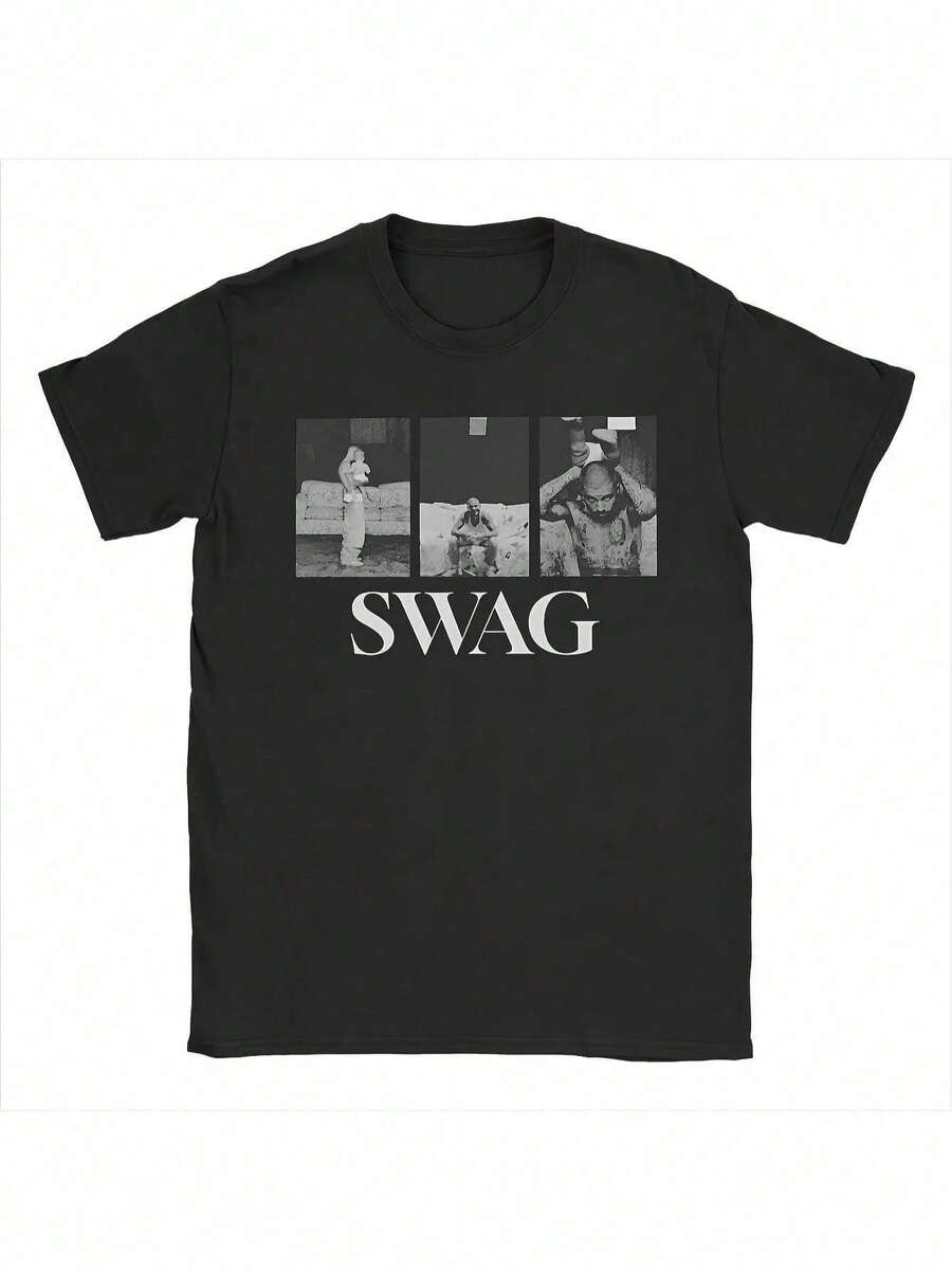 Camisetas de hombre Bieber SWAG 2025 Justin Album, camisetas de playa con cuello redondo, camisetas populares DIY para hombre, camiseta, ropa casual, moda urbana, diseño moderno, patrón geométrico. - Negro - Ver 1