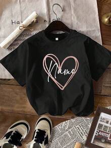 Camiseta Personalizada con Nombre y Corazón, Camiseta Personalizada, Regalo para Mamá, Regalos para el Día del Maestro - Negro - Ver 1