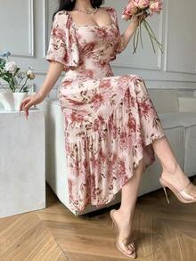 YHHCelisse Vestido elegante de manga larga con cuello cuadrado y estampado floral para mujerYHH - Rosa - Ver 3