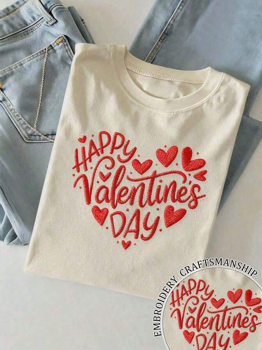 Camiseta ajustada casual de verano con bordado de letra para mujer - Albaricoque 3 - Ver 1