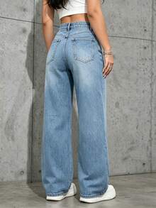 Pantalones vaqueros anchos sueltos y versátiles de mujer con diseño de bolsillos - 2022 - Ver 2
