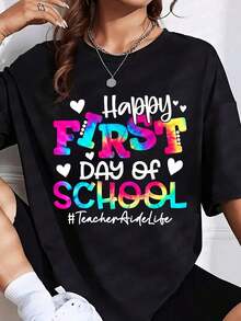 Camiseta "Feliz primer día de clases, ayudante de maestro" - Es una camiseta perfecta para regalar a amigos y familiares en cualquier fiesta u ocasión festiva, 220g - Negro - Ver 1