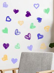 Creative Hand-Drawn Colorful Heart Stickers For Bedroom And Children's Room Decoration, 20 Vibrant Heart-Shaped Stickers For Wall Decoration - Type C - 20 Pieces - View 2