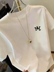 Women's Simple Pattern Printed Short Sleeve, Round Neck T-Shirt, Pattern T-Shirt Women's Top Loose And Comfortable Summer-Vintage Street Style Unisex Loose Cotton Short Sleeve Crew Neck T-Shirtblouses For Women. Blouses.Casual Blouses For Women. - 杏色 - 查看 3