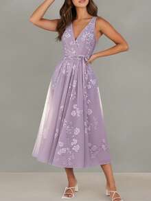 Long Printed Spring Dress, Loose-Fitting Casual European Style, Elegant Modern Fashion Chic Dress For Women - 紫色 - 查看 4
