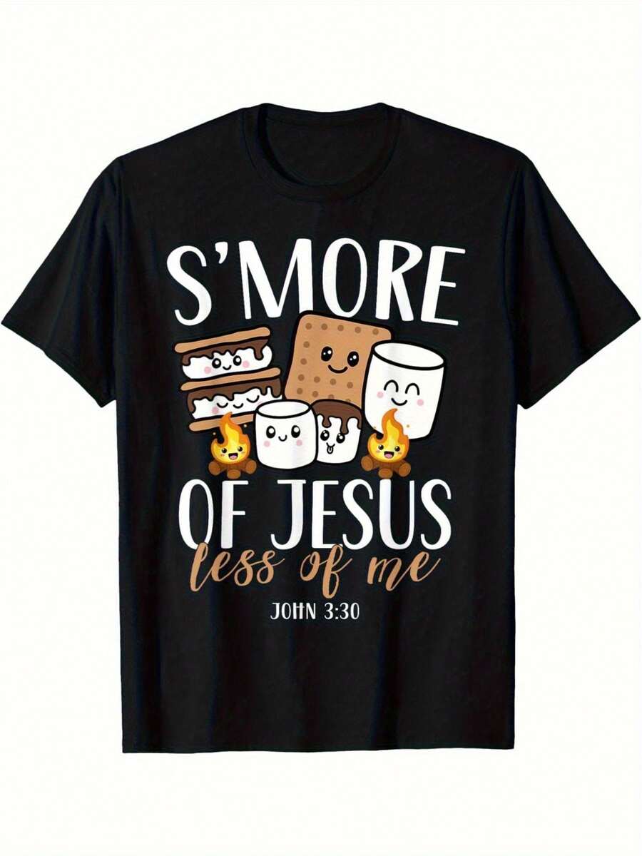 "More Jesus, Less Me." Men's Christian T-Shirt - Casual Summer Short Sleeve Crew Neck T-Shirt, Soft And Breathable Cotton, Suitable For Church, Camping And Everyday Wear - Religious Clothing With Christian Message. - 黑色 - 查看 1