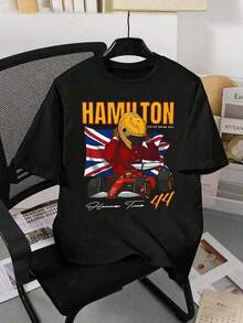 Camiseta Hamilton| Ropa de Piloto Inspirada, Ropa de Deportes de Motor, Ropa del Equipo de Carreras Italiano, Regalo para Fanáticos de las Carreras, Camiseta Gráfica de Piloto Unisex - Negro - Ver 2