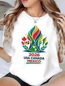 Fuego multicolor que simboliza la unión de naciones y la pasión del fútbol con hojas verdes que representan crecimiento y energía camiseta de mujer moderna cómoda para celebrar espíritu deportivo 2026 USA Canadá México - Negro - Ver 6