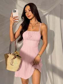 Vestido exclusivo sin espalda tejido en verde para mujeres - Rosa Pálido - Ver 4