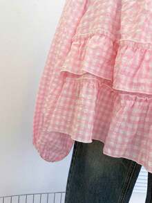 Blusa con volantes en el bajo, nueva llegada de otoño para mujer - Rosa Pálido - Ver 6
