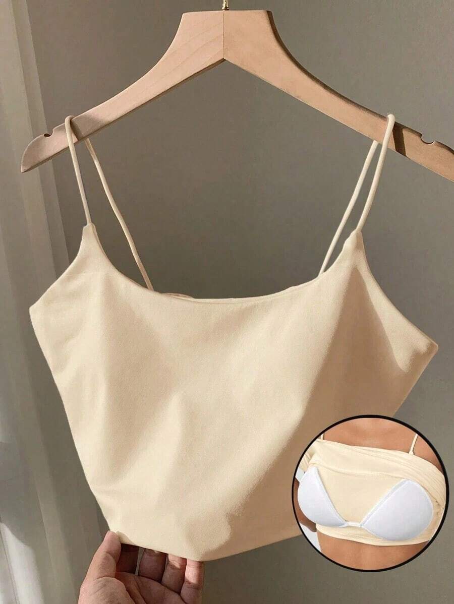 Top básico de tirantes corto acolchado sin sostén para verano - Albaricoque 2 - Ver 1
