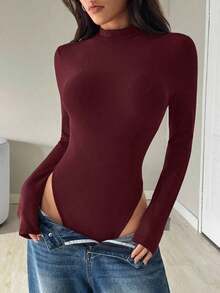 Body de mujer con cuello alto y manga larga, de uso casual - Rojo violeta - Ver 4