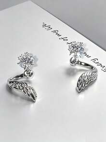 1 Set ( + Sayap Kanan) Anting Tulang Rawan Sayap Malaikat, Anting Stud Bintang Zirkonia Berkilau Unik dan Indah, Perhiasan Tindik Telinga - Anting Tusuk Tulang Telinga Bintang Bersayap - View 5