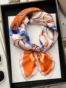 1pc Faux Silk Printed Neckerchief, Versatile Headband/Scarf, Suitable For Daily Use - Multicolor - View 3