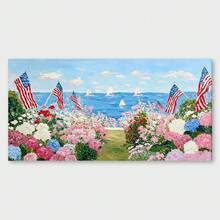 1PC Abstract Fireworks And American Flag Art For Independence Day – Red And Blue Artistic Vintage Oil Painting Style – Living Room Or Entryway Holiday-Themed Wall Decor – Frameless - Abstract - View 11