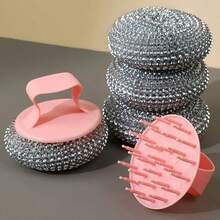 5/15/30pcs Random Color Metal Scouring Pads With Handle, Multi-Functional Kitchen Cleaning Brush Set, Suitable For Pots, Pans And Stoves, Non-Scratch Cleaning Tool - Multicolor - View 4