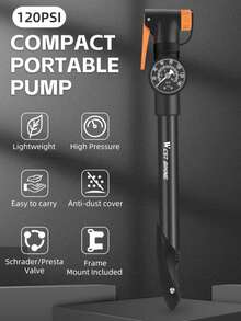 WEST BIKING 120PSI Bike Pump Schrader Presta Valve Bicyle Pump Mini Portable Air Pump Tire Air Inflator Bike Accessories - Multicolor - View 2